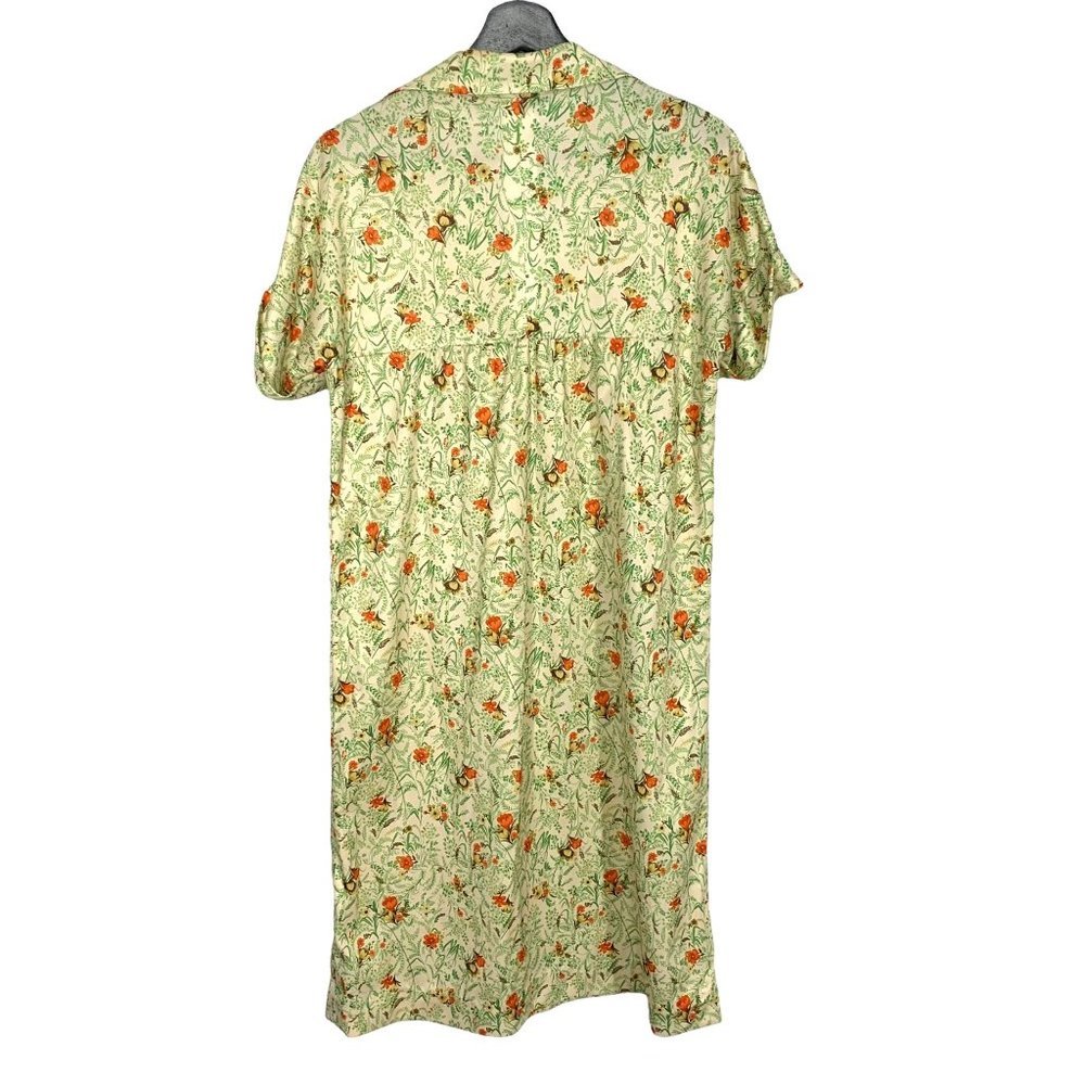 Vintage 60s Cream Handmade Short Sleeve Flora House Dress Large - Picture 3 of 6